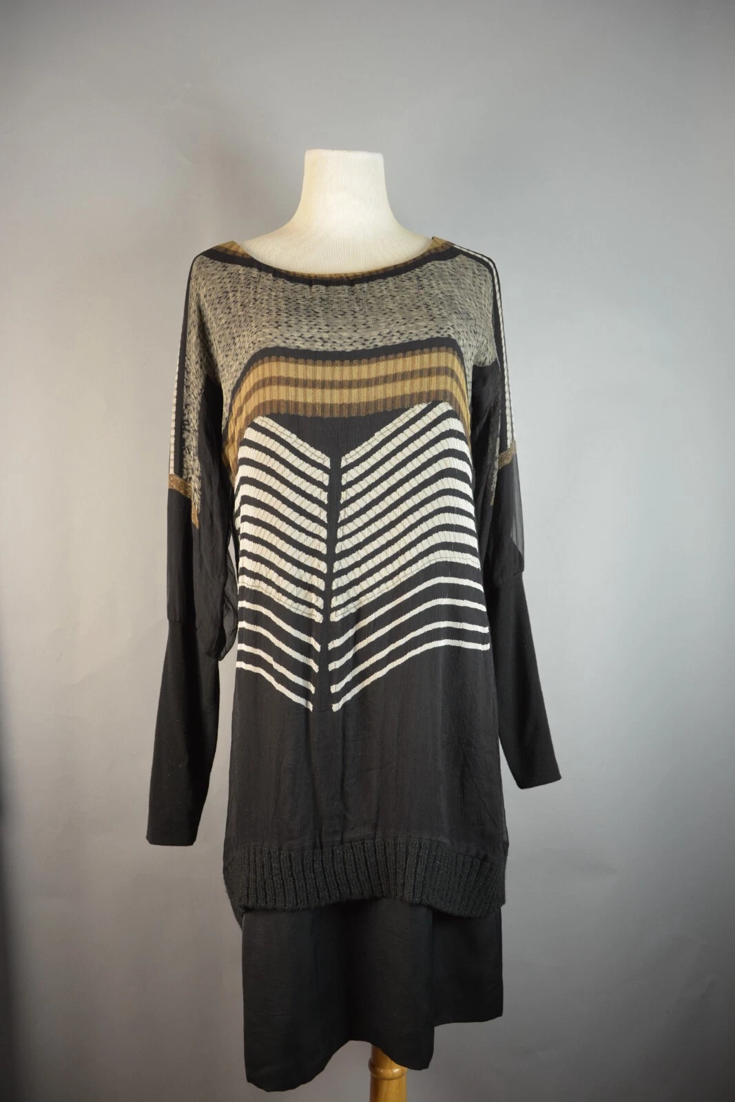 GIVENCHY CHEVRON MAGLIA MAGLIONE MANICA LUNGA ABITO GRIGIO NERO MARRONE