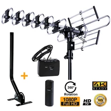 Five Star 200 Mile Outdoor HD TV Antenna Motorized 360 Degree Rotation w/ J Pole