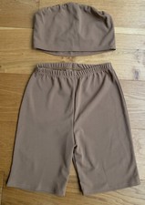 Missguided Coord Bandeau & Cycle Short Set, Size M/L, BNWT, Camel Colour