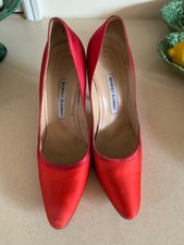 Beautiful and rare red and pink silk Manolo Blahnik shoes 40.5 
