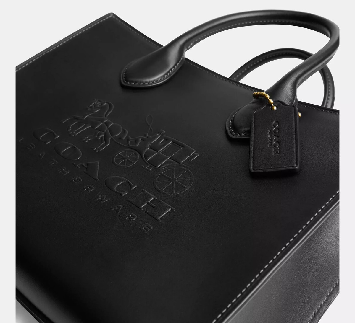 Coach Ace Tote Bag 26 Black Leather - Horse And Carriage - CR681