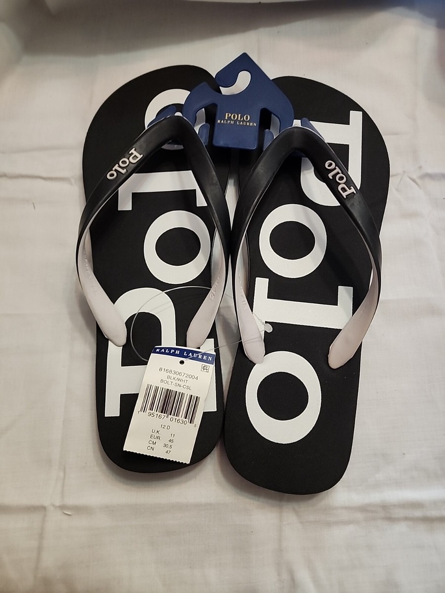 POLO RALPH LAUREN Black/White BOLT SIGNATURE LOGO THONG FLIP