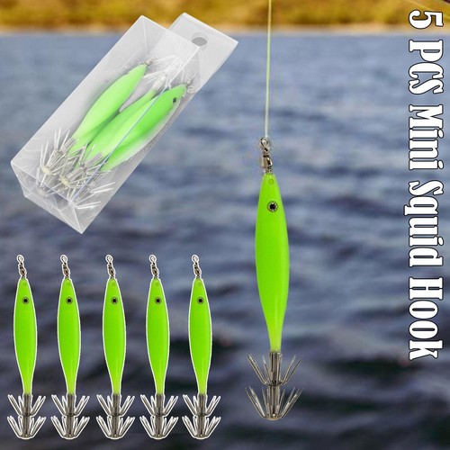 5pcs Luminous Octopus Squid Fishing Lure Jig Hook Night Up V5 Shrimp Light N8S3 - Picture 3 of 12