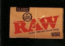 2 PACKS RAW CLASSIC SINGLE WIDE SIZE Natural Unrefined Cigarette Rolling Papers