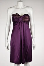 Nicole Miller Collection Dress Size 2 Purple Sheath Strapless Knee Length Silk