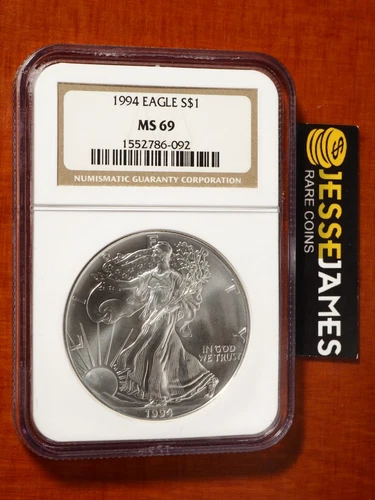 1994 $1 AMERICAN SILVER EAGLE NGC MS69 CLASSIC BROWN LABEL 