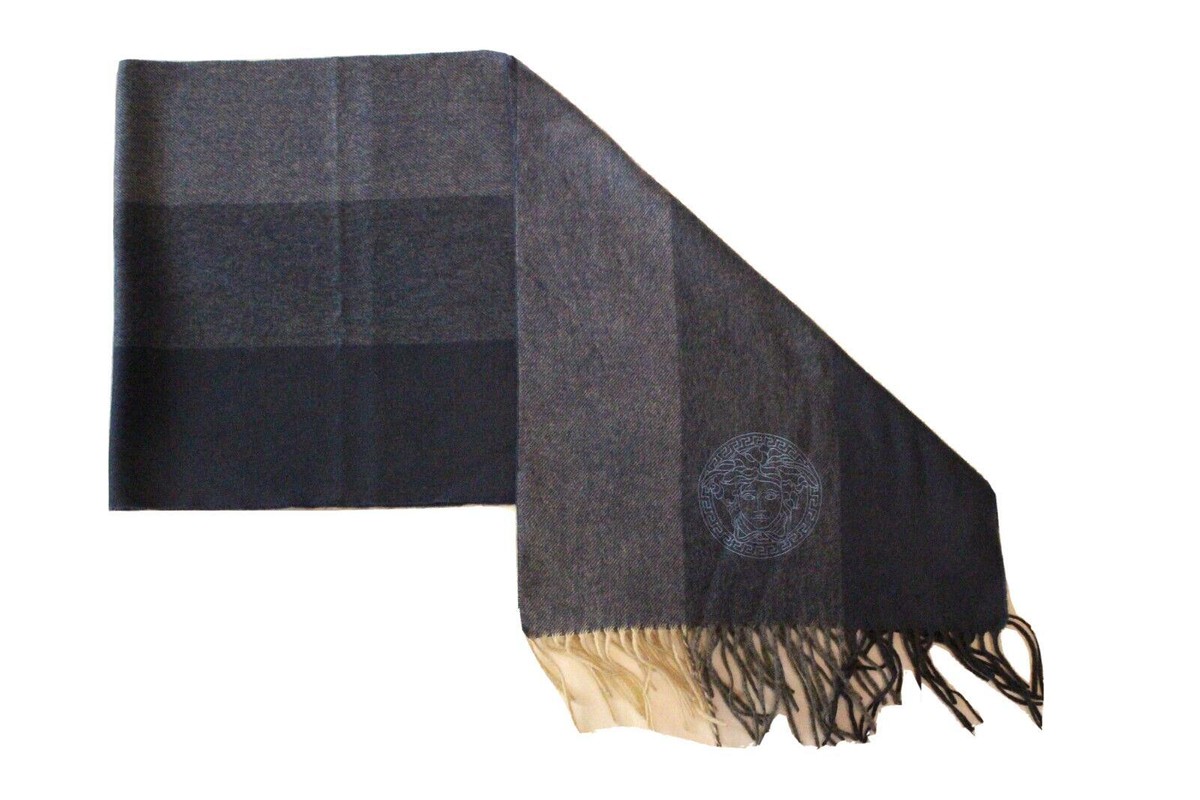 Gianni Versace Blue & Gray Medusa Embroidered Wool Men's / Women's