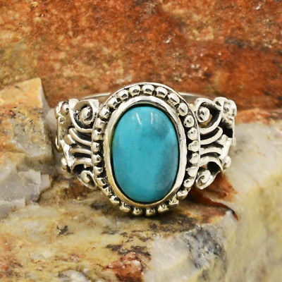 Sterling Silver 925 Turquoise Gemstone Open Work Swirl Ring Size 9 | eBay