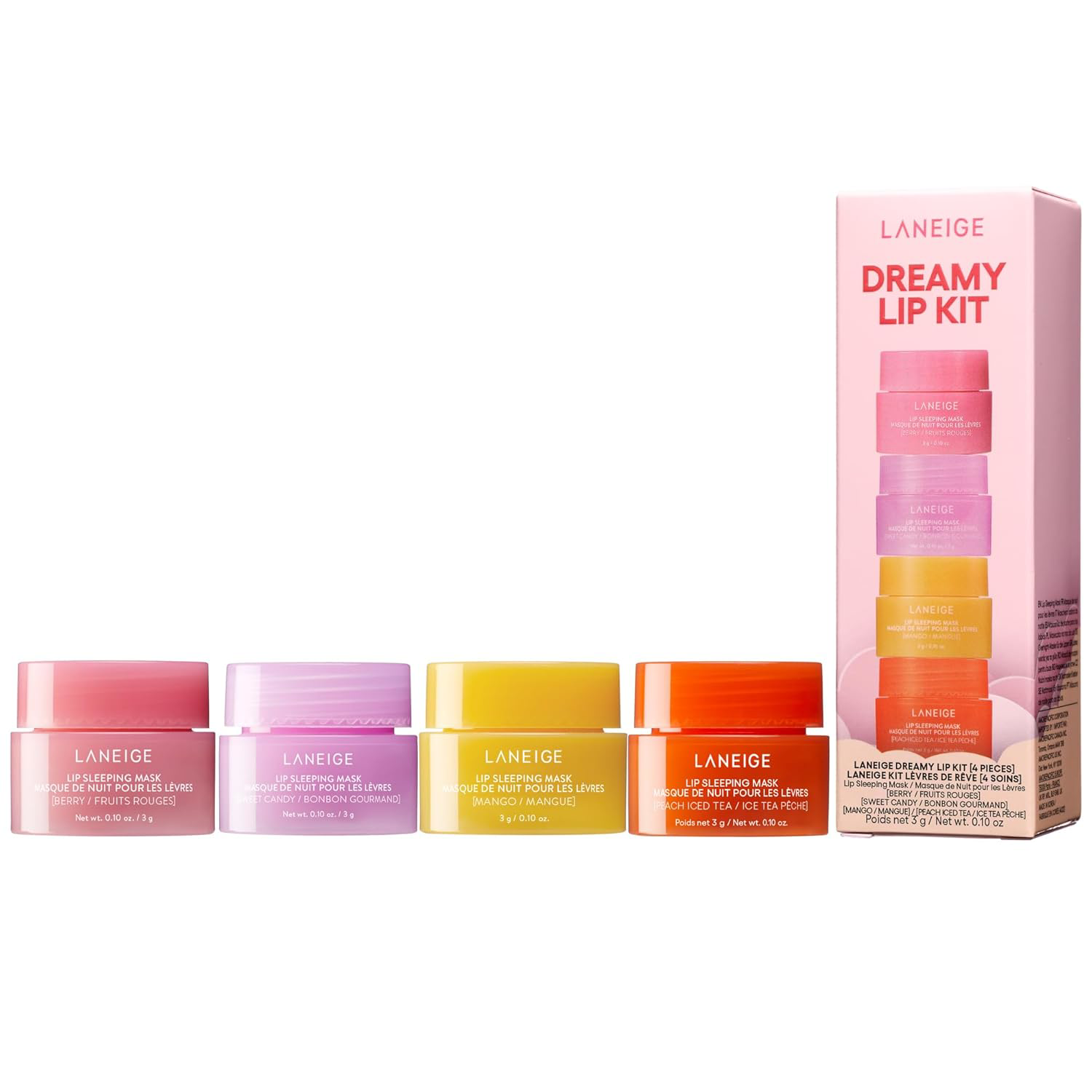 LANEIGE Dreamy Lip Kit - Berry Candy Mango Peach Tea Lip Mask 4x10g