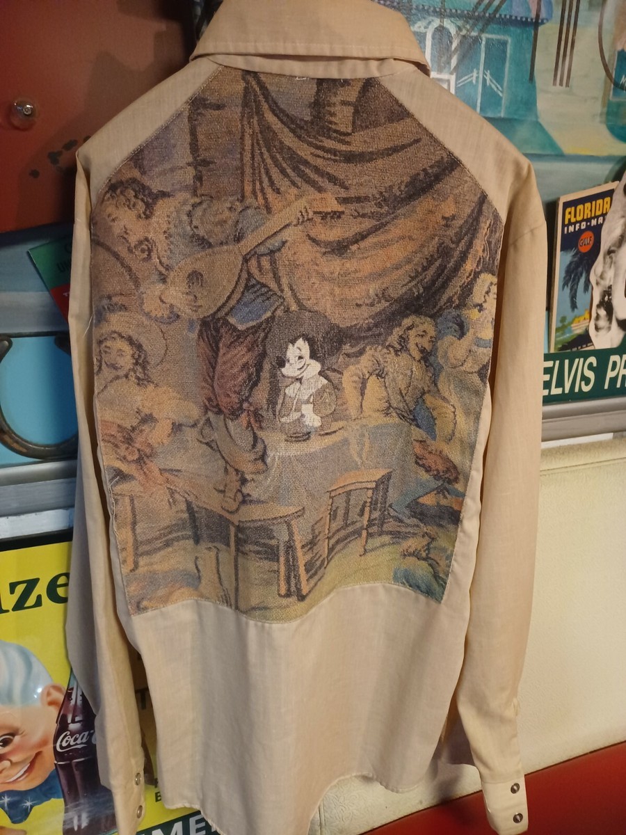 RARE True Vtg 60s 70s Kennington Ltd Mickey Disney Button Snap Up Shirt L Weird! View 3