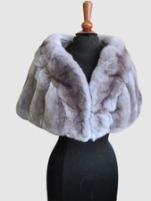 Women's Brand New Gray Grey Chinchilla Fur Cape Shawl Stole Wrap Wedding