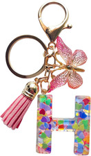 Cute Initial Letter Keychains for Women Girls Tassel Butterfly Pink Purple Green