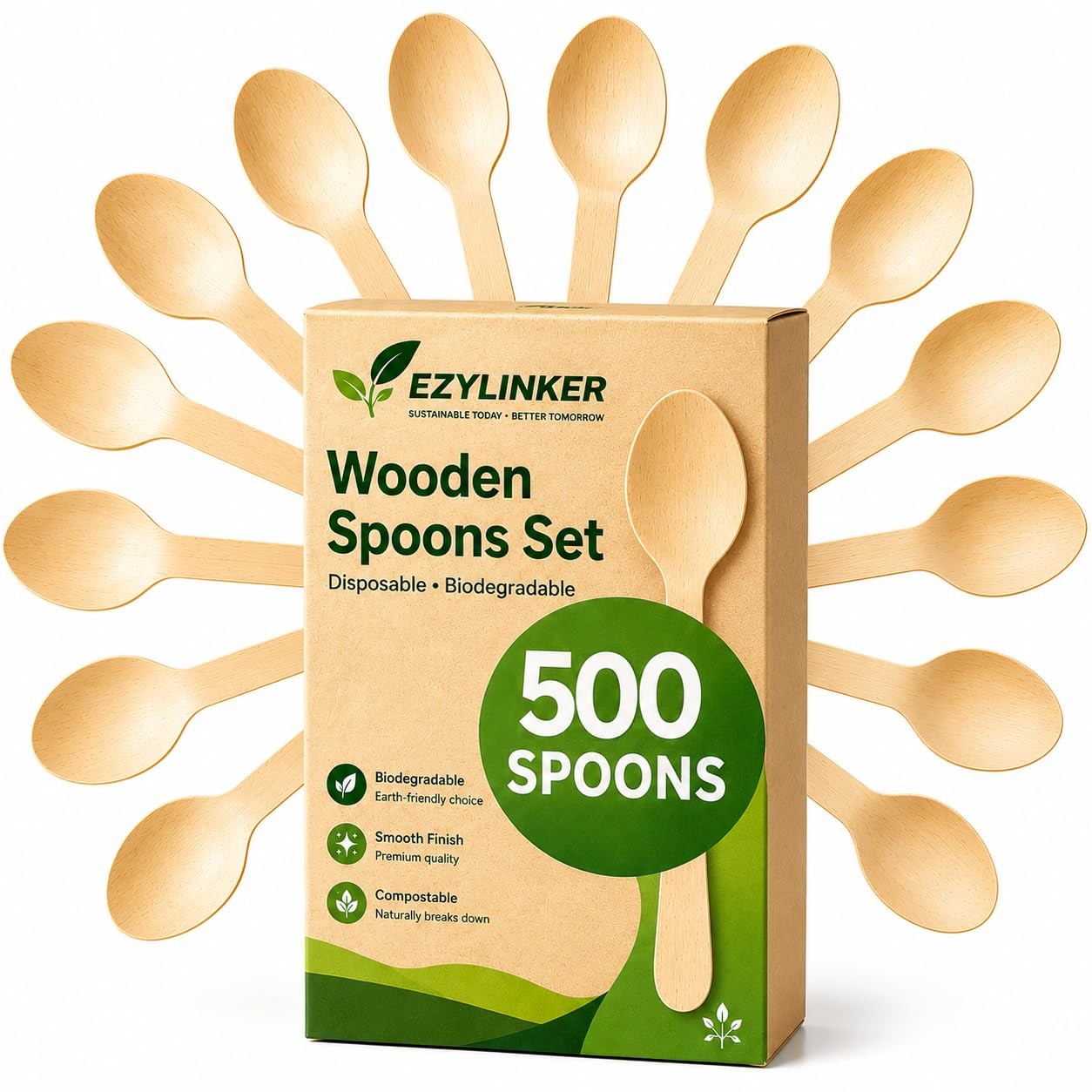 500 Wooden Spoons for Eating, Cutlery(500-Spoons-Only),