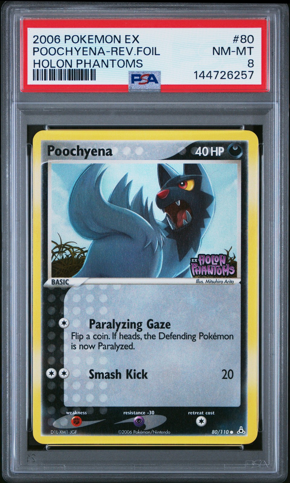 2006 POKEMON EX HOLON PHANTOMS #80 POOCHYENA-REVERSE FOIL PSA 8