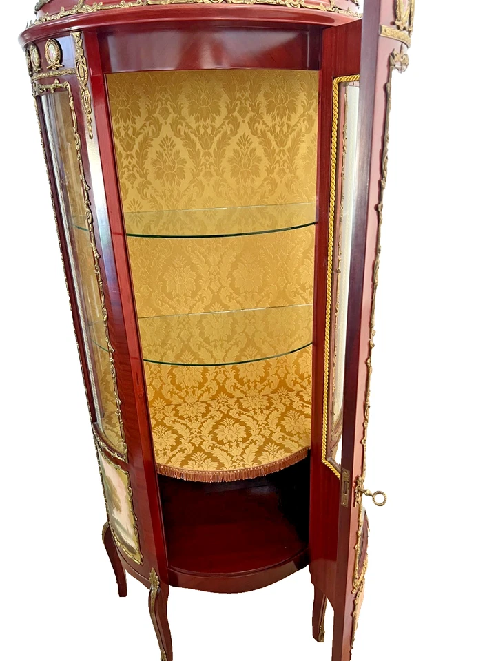 Vitrina de gabinete vintage French Curio China Demilune iluminada bloqueo vidrio curvo Foto 3 de 4