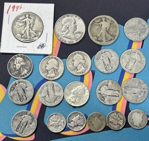 Silver Mercury Half Barber Walking $5 Face Value 90% Silver Coin Dates Lot Slick