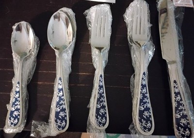 Temptations BLUE FLORAL Flatware - Set of 19 - New Out Of Box
