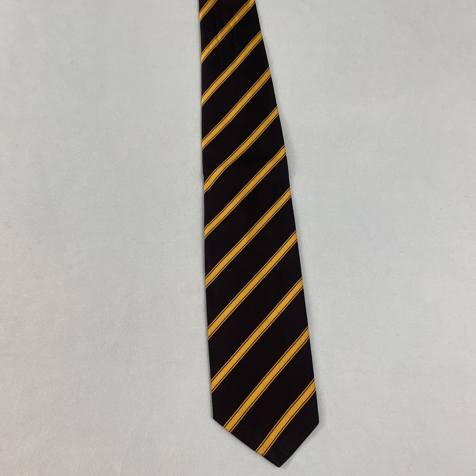Vtg 70s Tie Hills Cashmere House Necktie Terylene Poly MCM Stripe Yellow 3.8x55 image 4