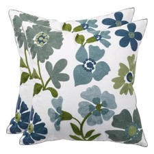 Embroidered Throw Pillow Covers 18x18 inch Pack of 2 Blue Blossoms Spring Dec...