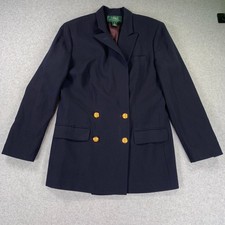Lauren Ralph Lauren Blazer Navy Wool Double Breasted Gold Buttons 10