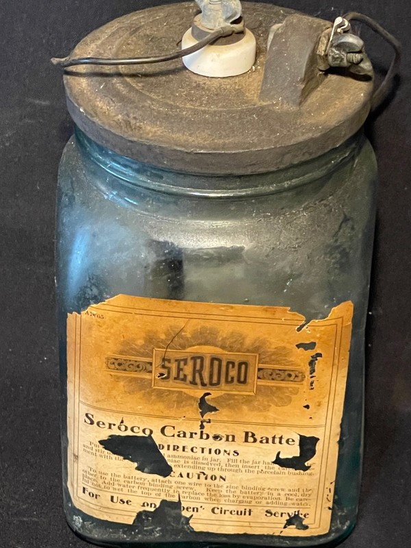 Antique SEROCO Carbon Battery Glass Jar Open Circuit Battery With Label