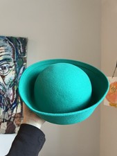  VINTAGE 1960s GEO. W. BOLLMAN & CO. TURQUOISE WOOL PILLBOX HAT MADE IN USA