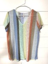 NWOT My Story Women’s  Stripe Swim Cover Up V Neck Dress Size Small