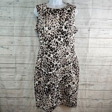 Calvin Klein Womens Scuba Knit Dress Sz 12 Black Brown Animal Print Sleeveless
