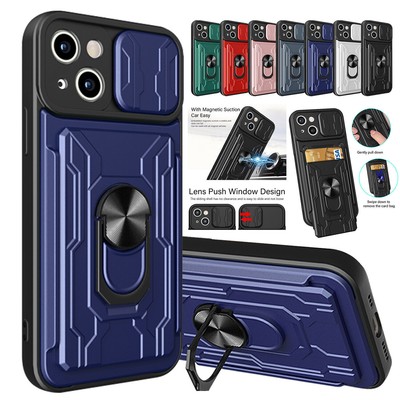 For iPhone 15 Pro Max 14 13 12 11 XS Shockproof Card Ring Holder Wallet Case