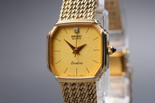 Vintage 1987 N MINT SEIKO EXCELINE 1221-5080 Gold Diamond Qz 20mm Women Watch