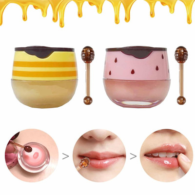 2PCS Bee Lip Balm Honey Pot, Honey & Strawberry Propolis Moisturizing, Hydrating