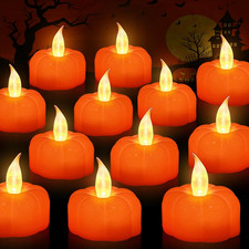 12 Pack Halloween Decorations Pumpkin Tea Lights Candles Battery Operated