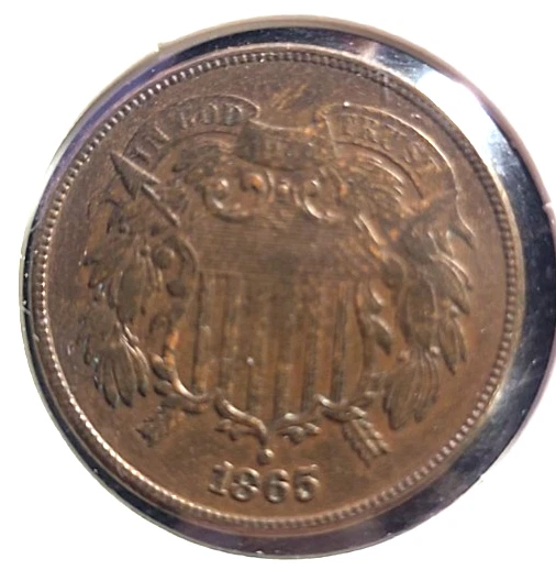 1865 US 2 Cent Piece Union Shield Coin Civil War Era Genuine Authentic Nice Find - Image 2 of 2
