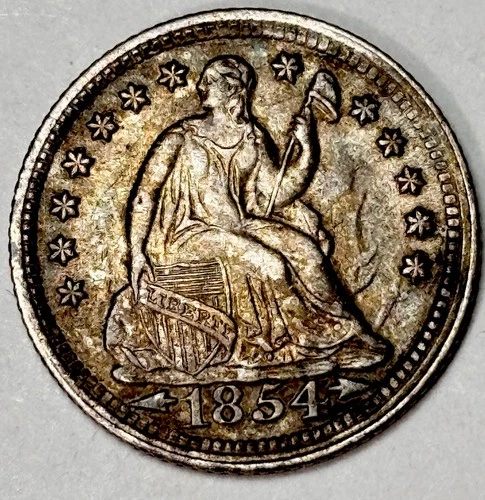 1854 H10c Seated Liberty Half Dime Arrows . AU WITH GREAT EYE APPEAL. Type Set!!