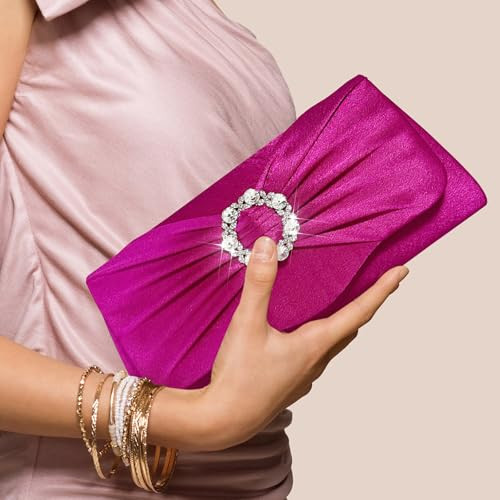 Womens Evening Bag Sparkly Bow Rhinestone Clutch Purses for Women Wedding Rose - Picture 2 of 7