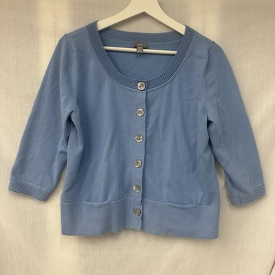 J.JILL Women s P Medium Light Blue Cropped Cardigan Sweater Button Up 3/4 Sleeve