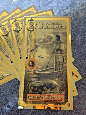 2 FLORIDA 2025 Goldback Aurum Gold Foil Note 1/500 oz 24kt .999 Fine IN STOCK