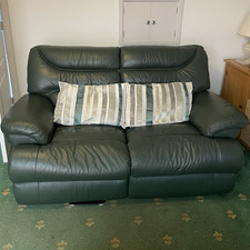 Lazy boy Green Leather Sofa 2-Seater Traditional Padded Arms