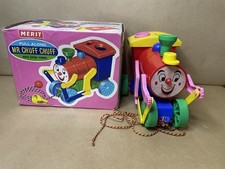 Vintage 1970s Merit Mr Chuff Chuff Pull-Along toy Train in Original Box