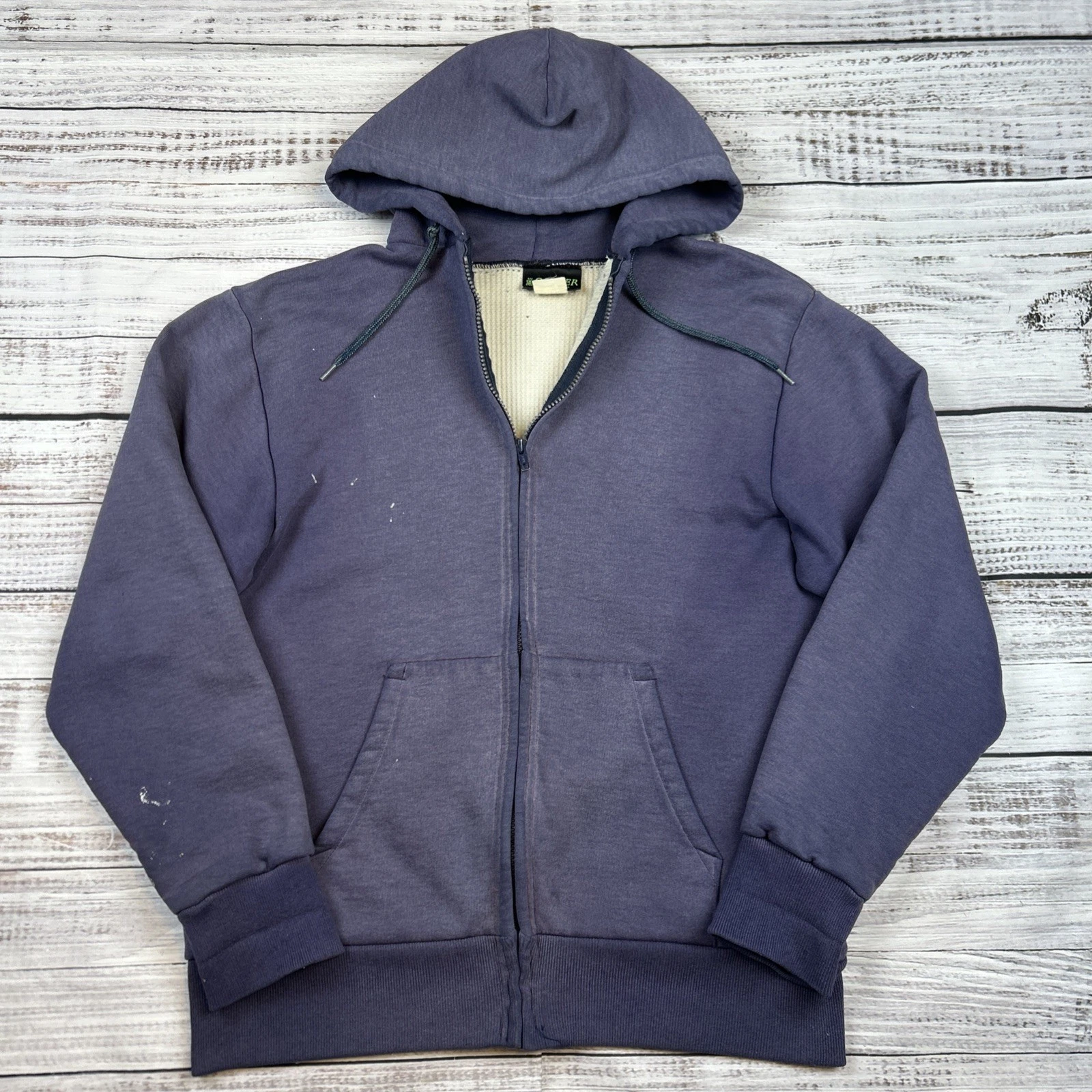 VTG Camber Zip Hoodie Sweatshirt Sz L USA Full Zip Waffle Thermal Faded Kangaroo