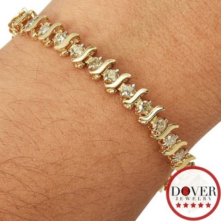 Brazalete Tenis Estate 2.25ct Diamante 10K Multi Tono Oro Onda Eslabones 11.0 Gr Sin Reserva