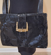 Freda Zappan Vintage Purse Black Cloth Reptile Print Leather Straps