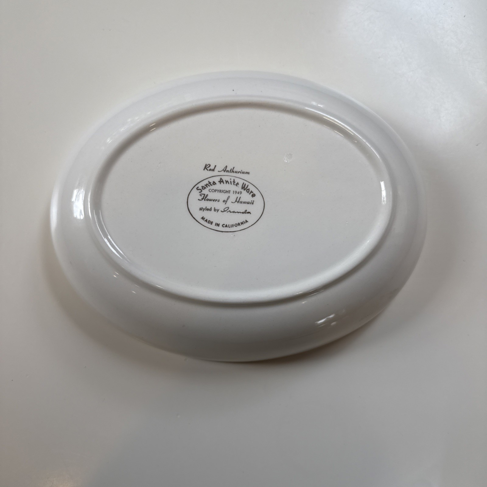 Vintage Santa Anita Ware Red Anthurium Oval Serving Bowl 10.5" - READ