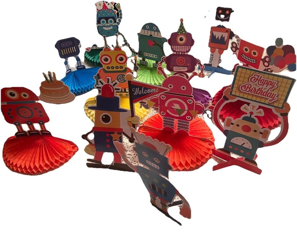 12 Pieces Robot Birthday Party Supplies Honeycomb Centerpieces Robot Party Decor - Image 2 of 2