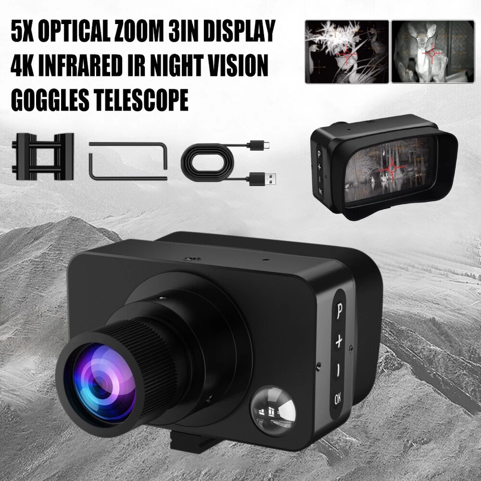 3" Display 4K Infrared IR Night Vision Goggles telescope 5X Optical Zoom 1700MAH - Image 2 of 4