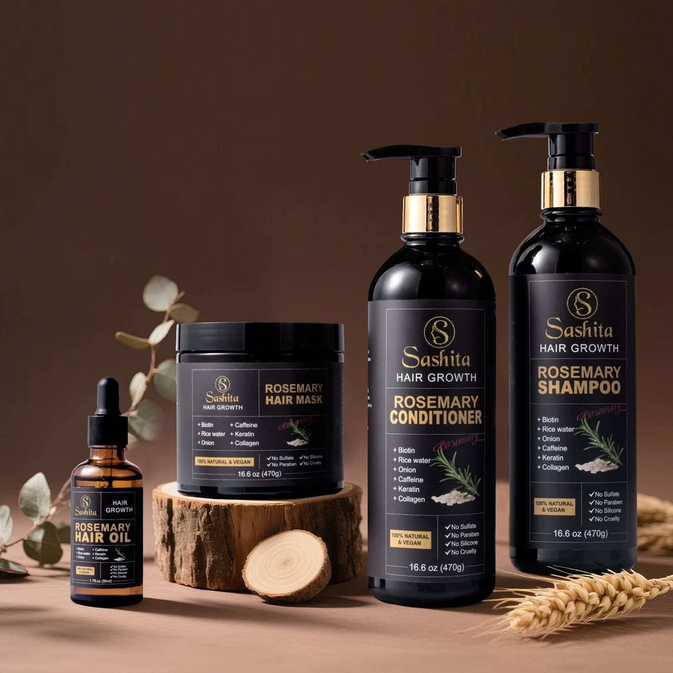 Juego de Crecimiento Cabello Romero, Cuidado Natural Vegano, Negro y Dorado, 16.6. Foto 3 de 4