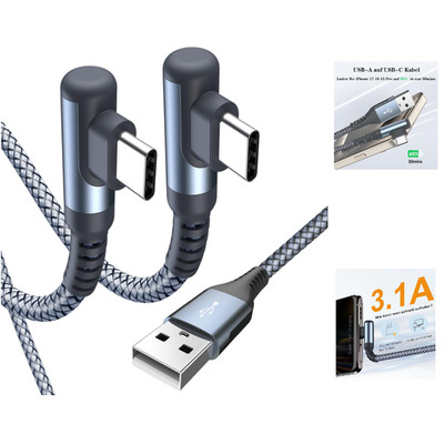 USB C Ladekabel 2 Stück 1m Nylon Winkel 3.1A Schnellladung