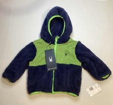 Spyder Toddler 12M hooded fleece jacket, blue and lime green retails for 70