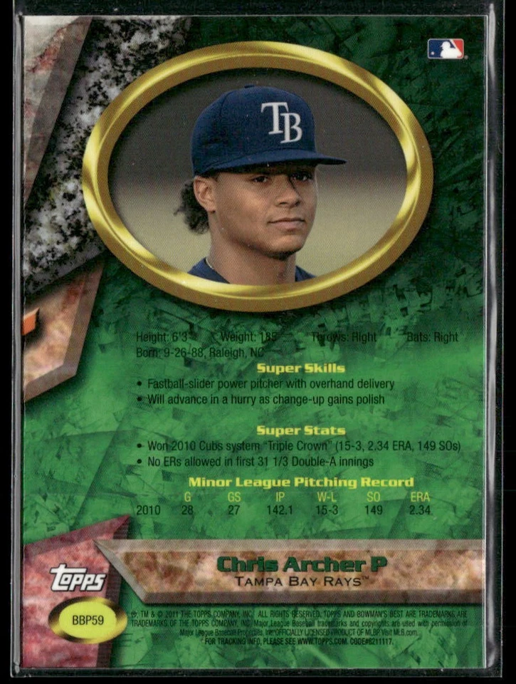 2011 Bowman - Bowman's Best Prospects Chris Archer #BBP59 (RC) - Image 2 of 2
