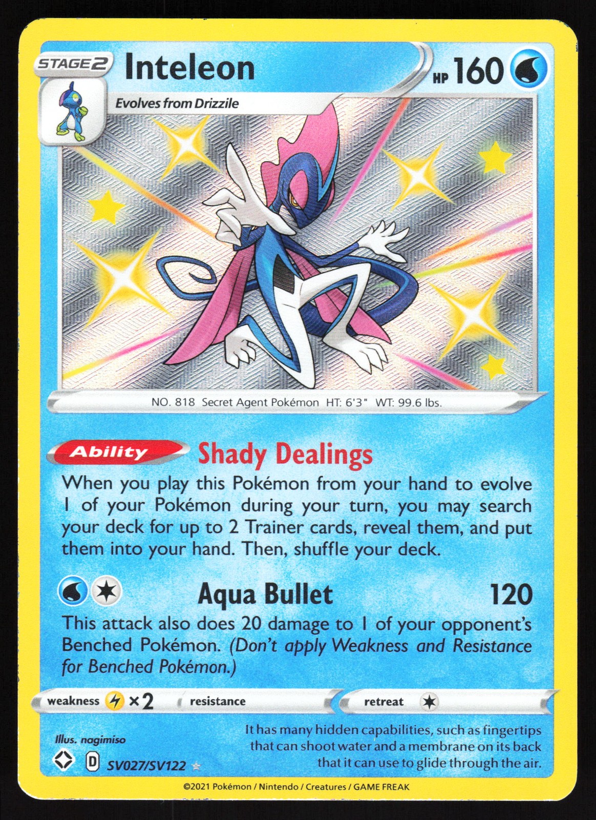 Inteleon SV027/SV122 Pokemon Shining Fates: Shiny Vault Shiny Holo Rare LP